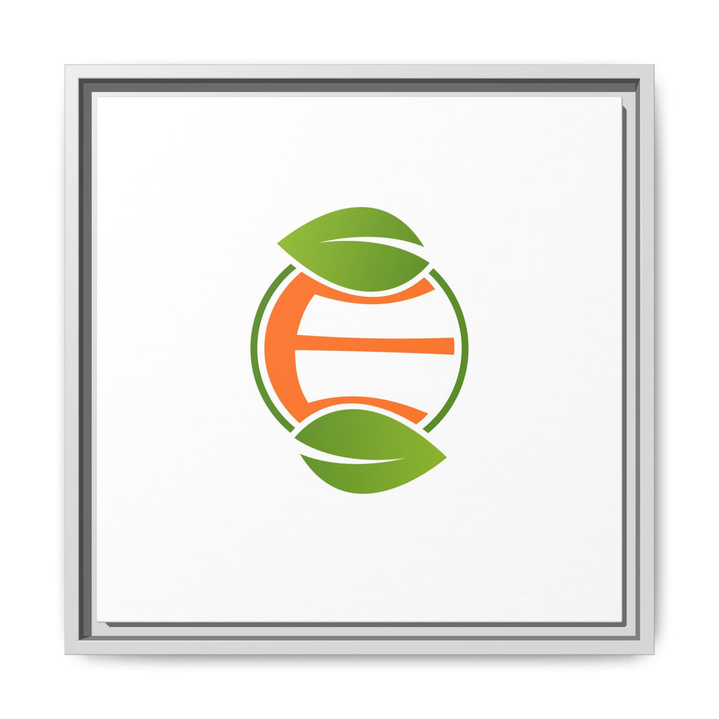 Framed Matte Canvas Print — Minimal Green Orange Leaf Logo Wall Art