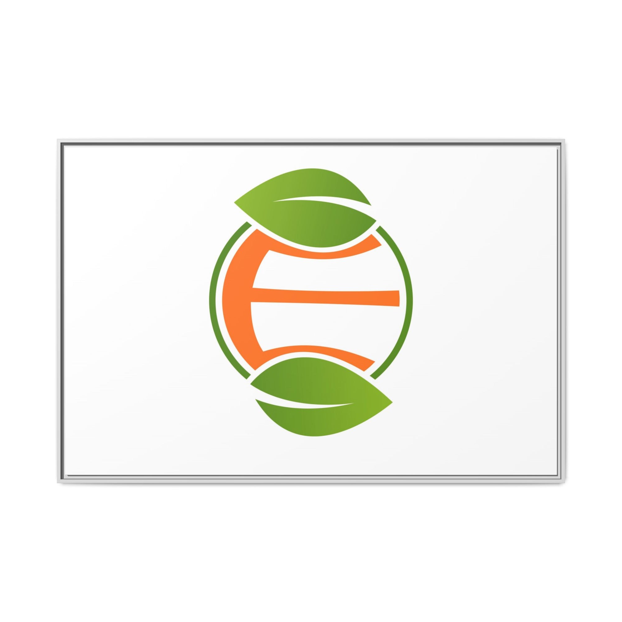 Framed Matte Canvas Print — Minimal Green Orange Leaf Logo Wall Art