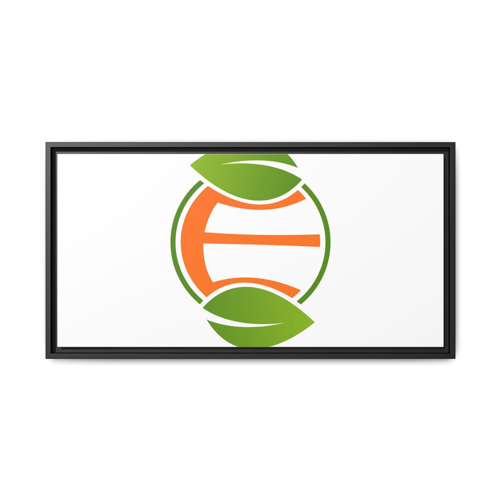 Framed Matte Canvas Print — Minimal Green Orange Leaf Logo Wall Art