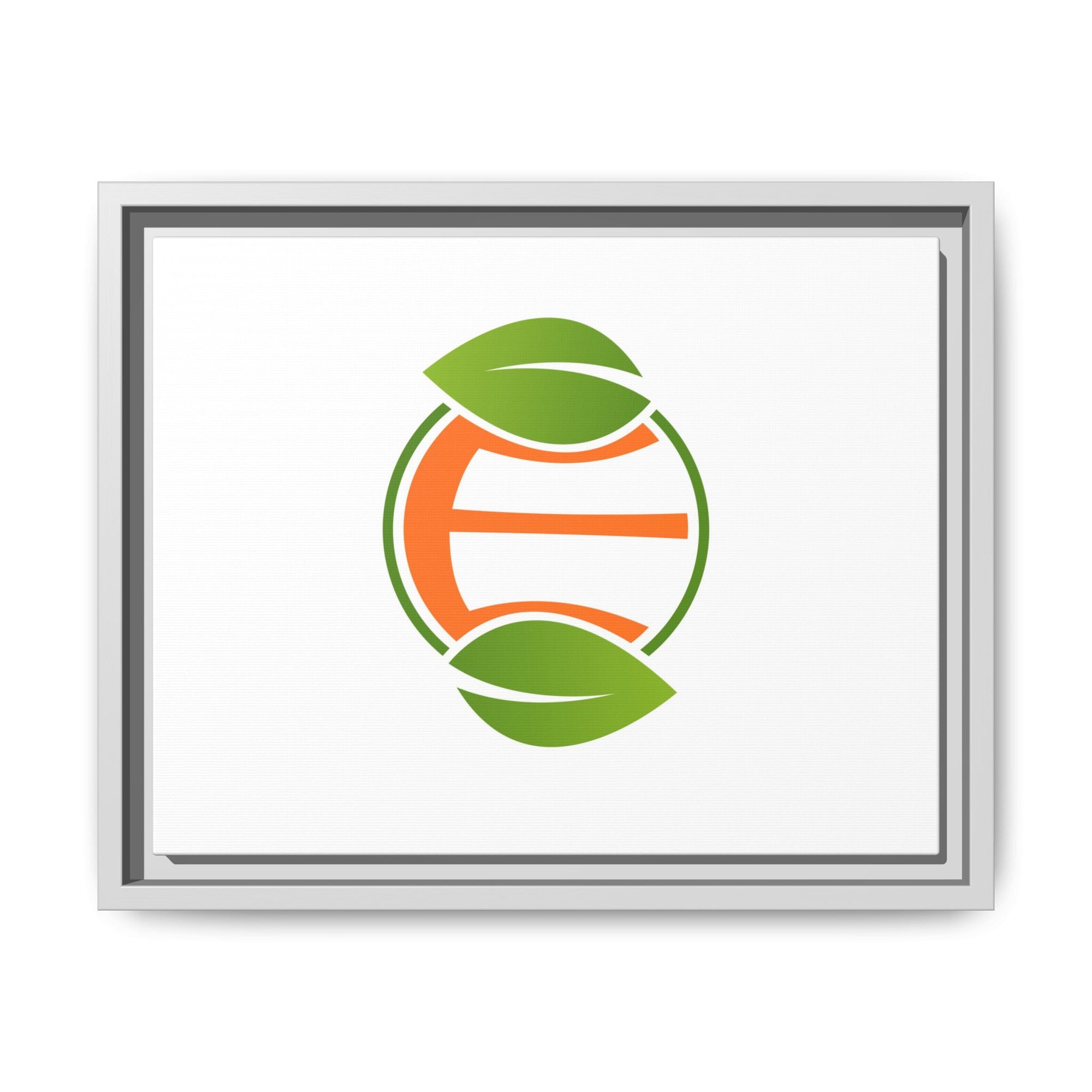 Framed Matte Canvas Print — Minimal Green Orange Leaf Logo Wall Art