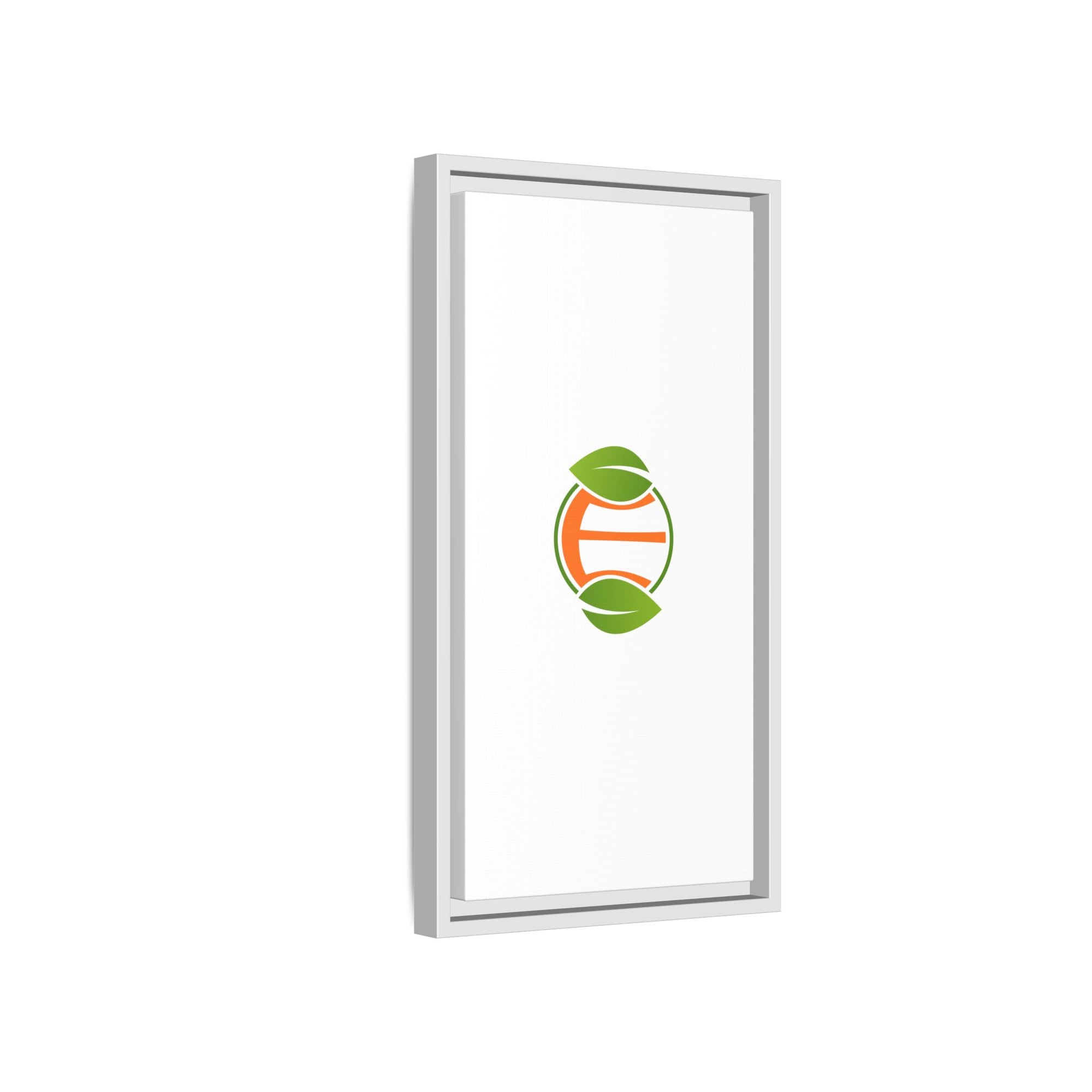 Framed Matte Canvas Print — Minimal Green Orange Leaf Logo Wall Art