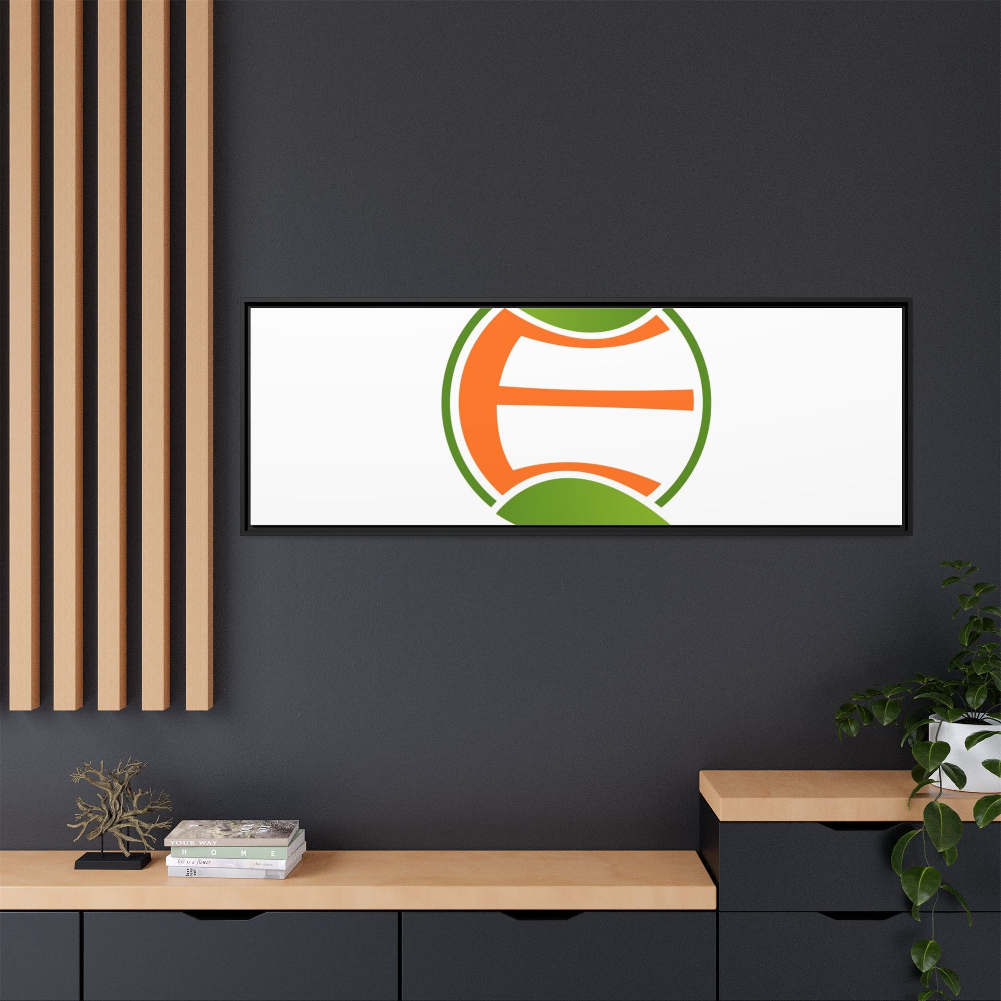 Framed Matte Canvas Print — Minimal Green Orange Leaf Logo Wall Art