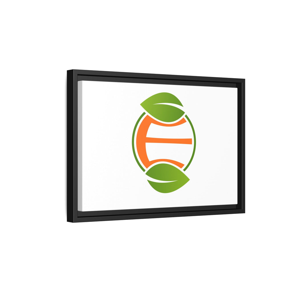 Framed Matte Canvas Print — Minimal Green Orange Leaf Logo Wall Art