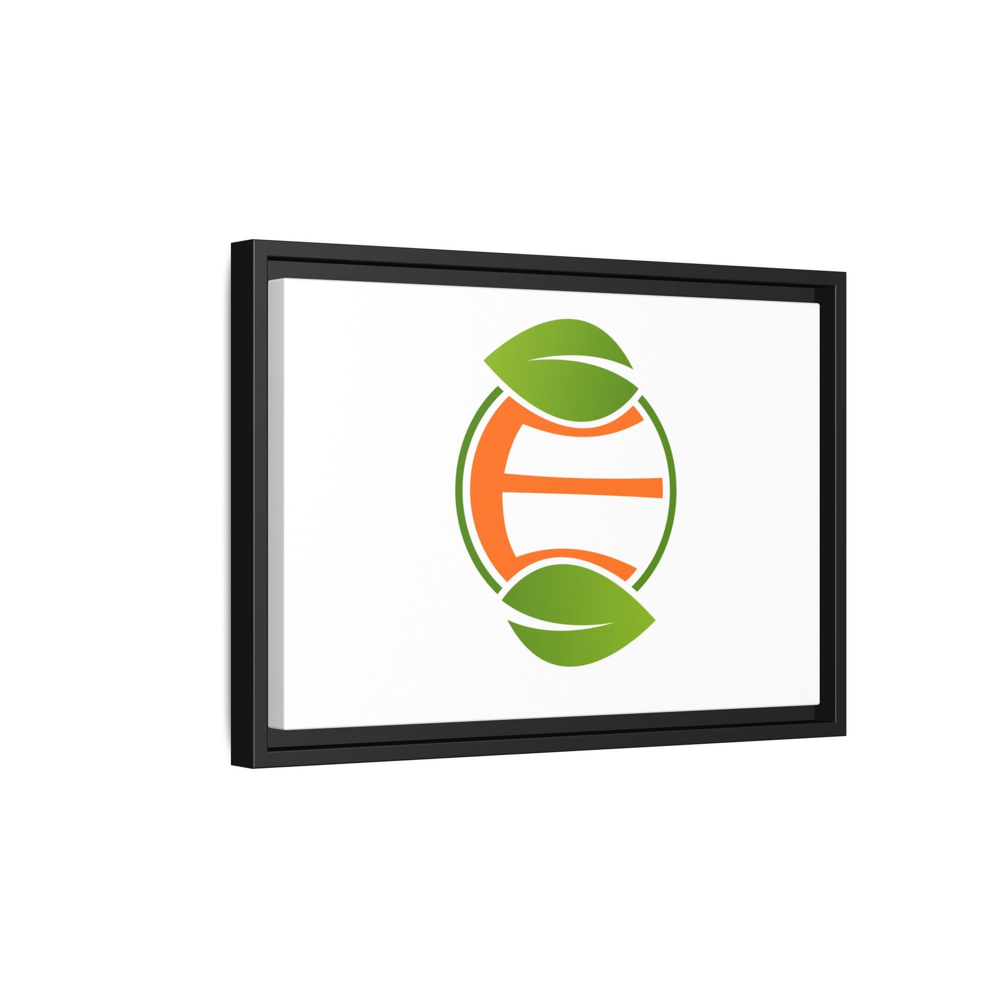 Framed Matte Canvas Print — Minimal Green Orange Leaf Logo Wall Art