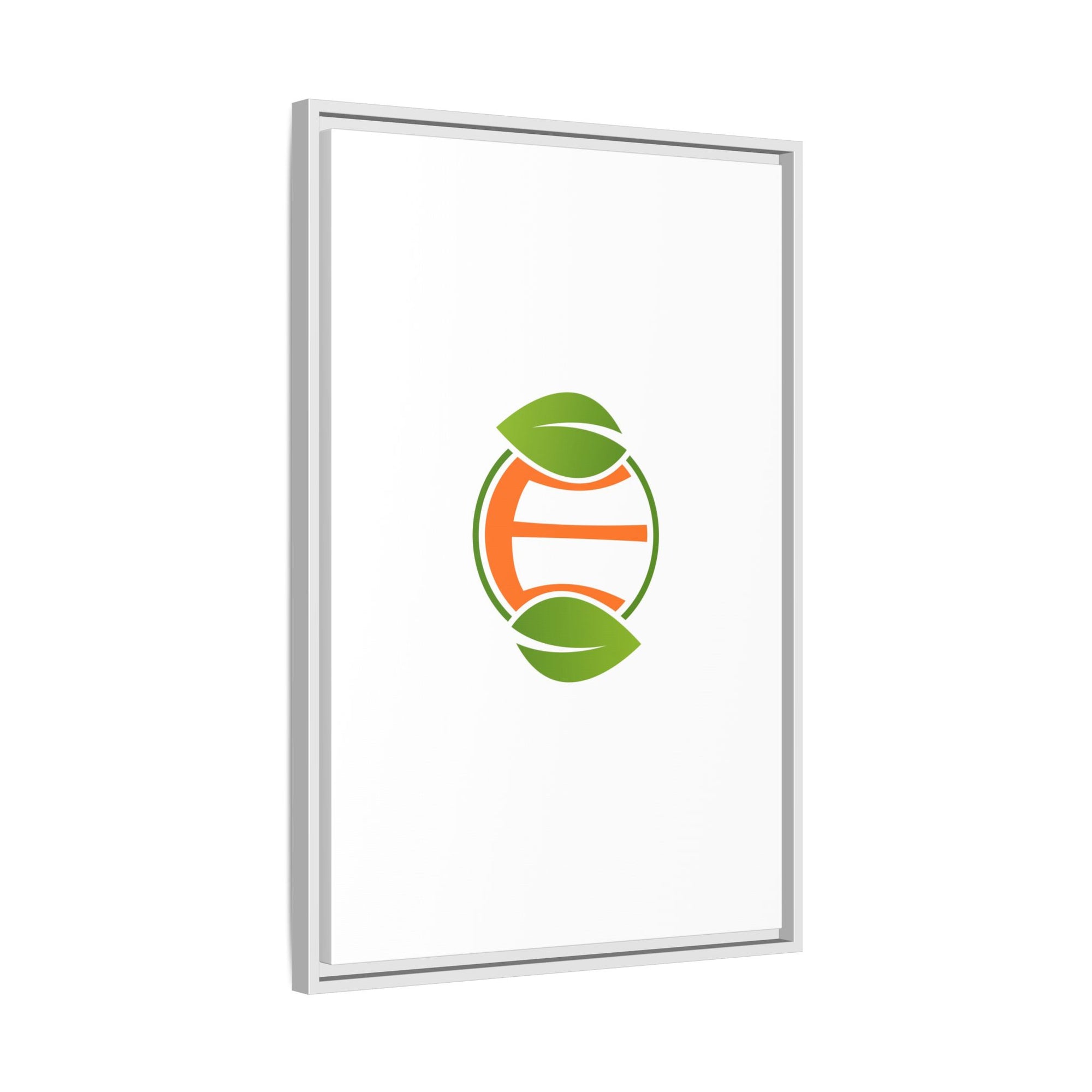 Framed Matte Canvas Print — Minimal Green Orange Leaf Logo Wall Art