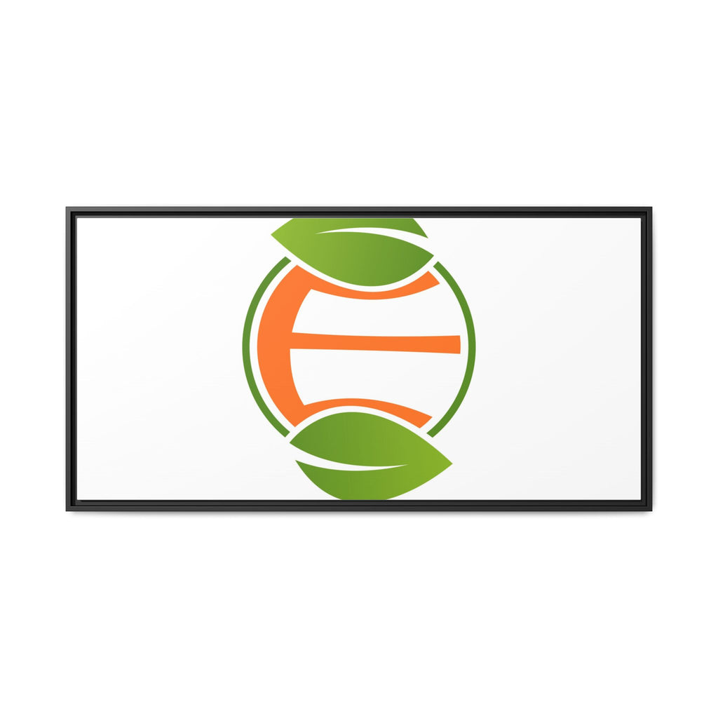 Framed Matte Canvas Print — Minimal Green Orange Leaf Logo Wall Art