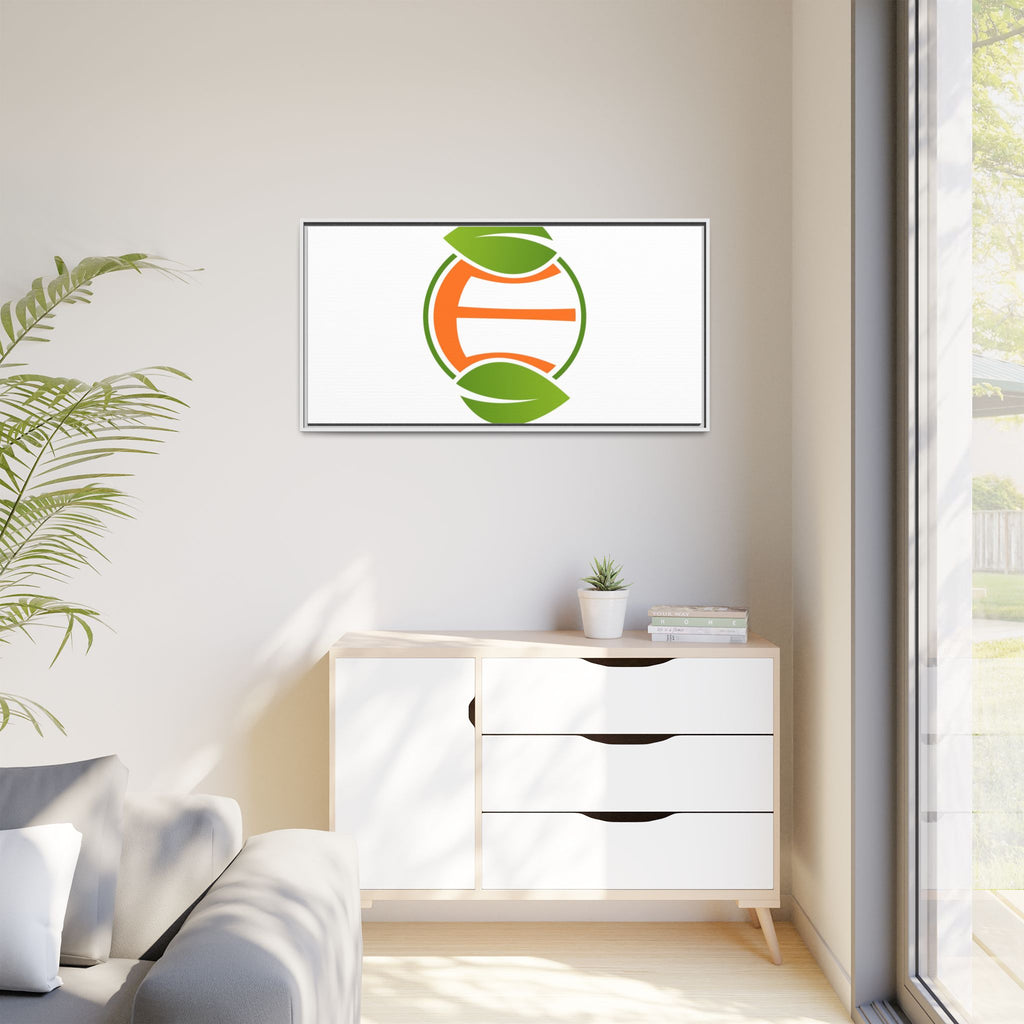 Framed Matte Canvas Print — Minimal Green Orange Leaf Logo Wall Art