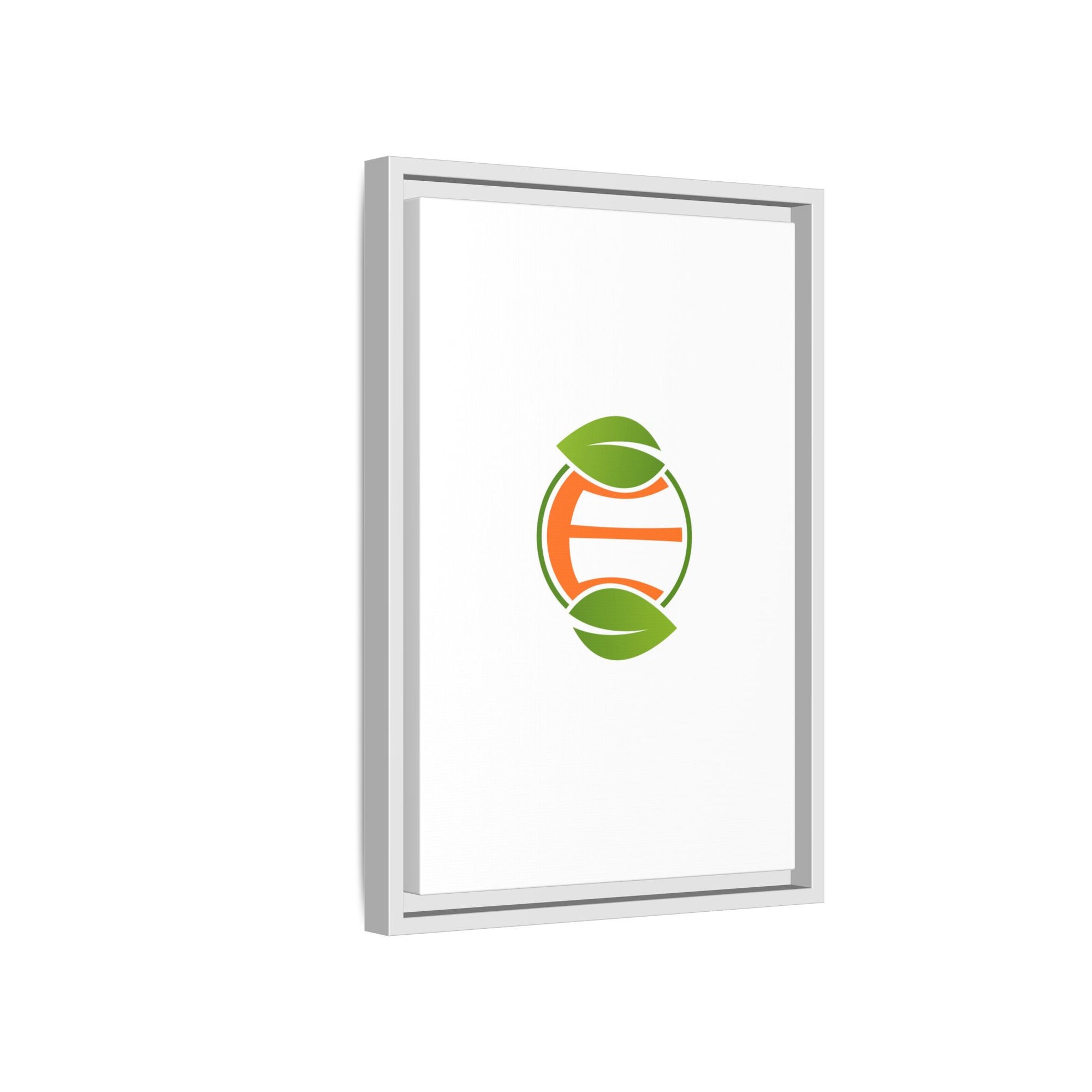 Framed Matte Canvas Print — Minimal Green Orange Leaf Logo Wall Art