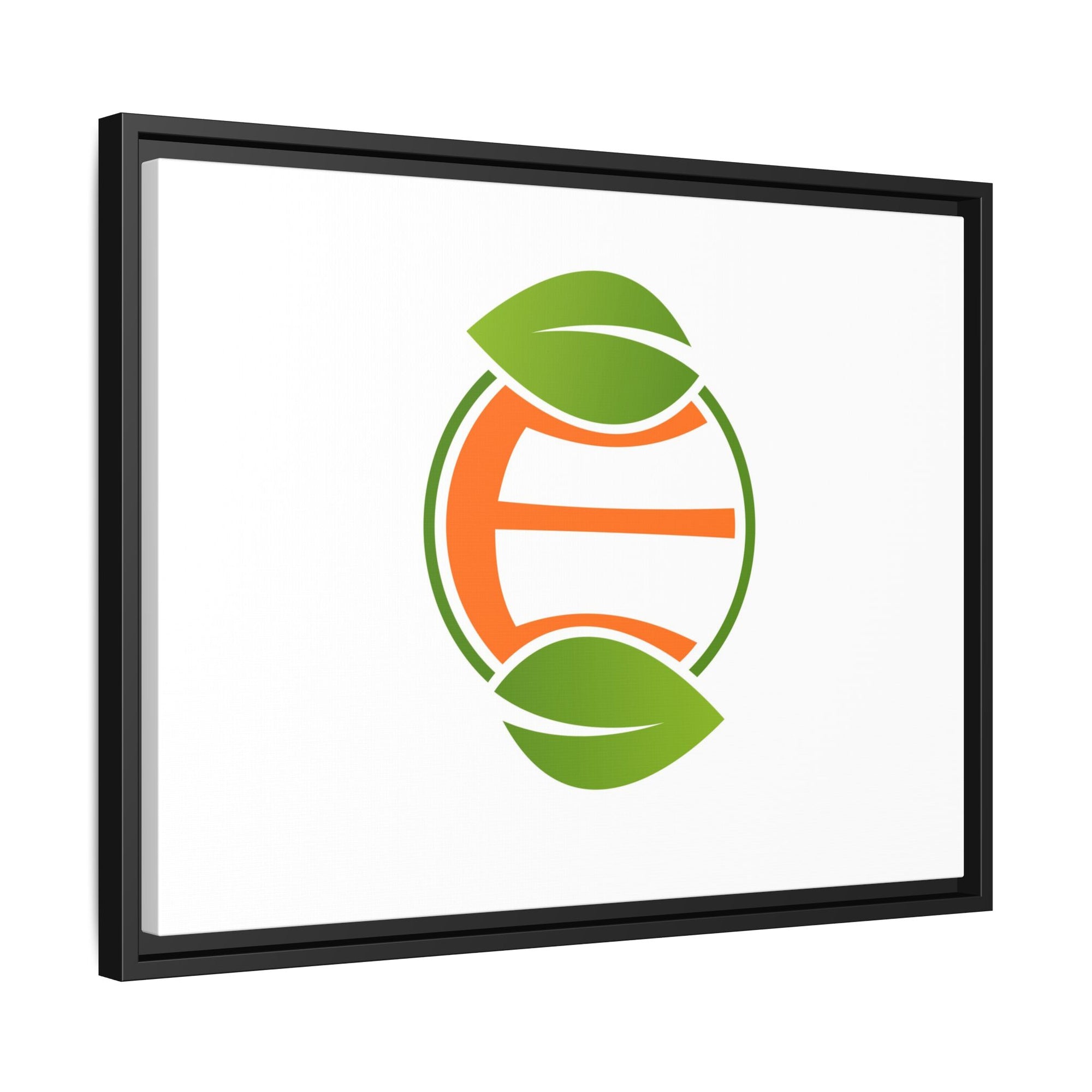 Framed Matte Canvas Print — Minimal Green Orange Leaf Logo Wall Art