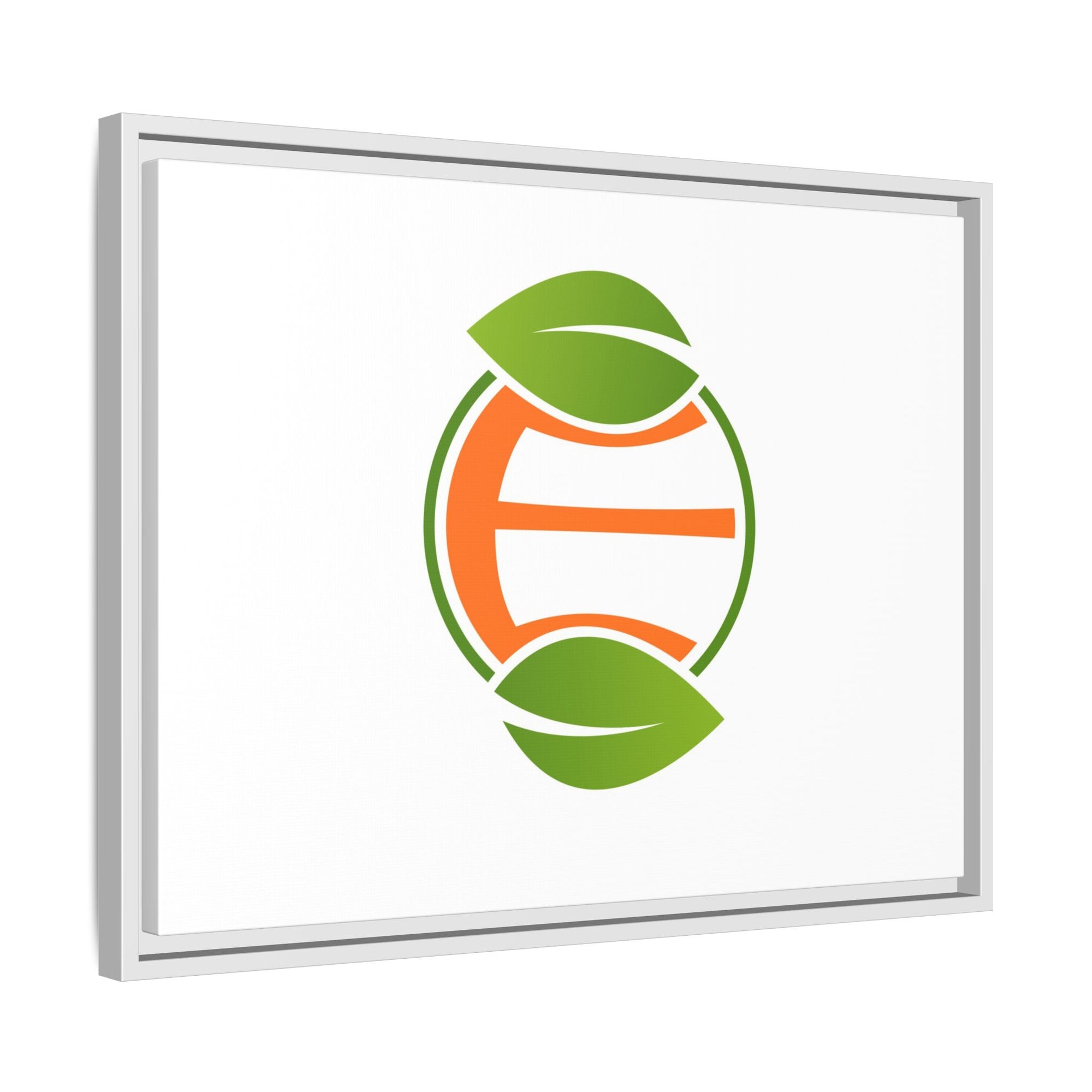 Framed Matte Canvas Print — Minimal Green Orange Leaf Logo Wall Art