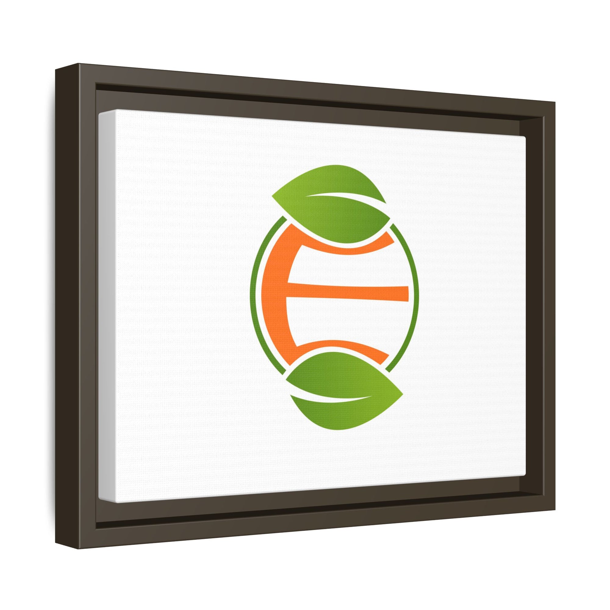 Framed Matte Canvas Print — Minimal Green Orange Leaf Logo Wall Art
