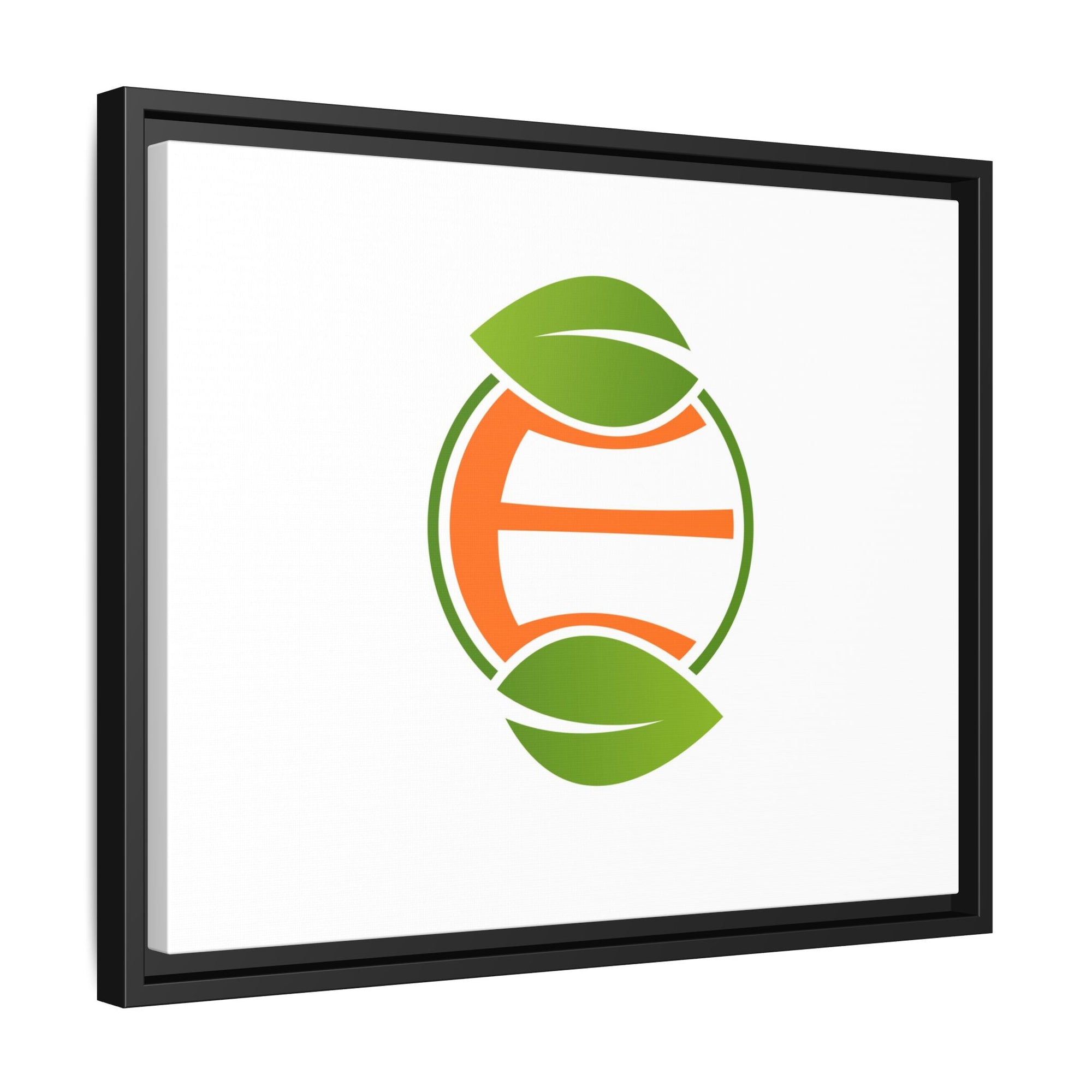Framed Matte Canvas Print — Minimal Green Orange Leaf Logo Wall Art