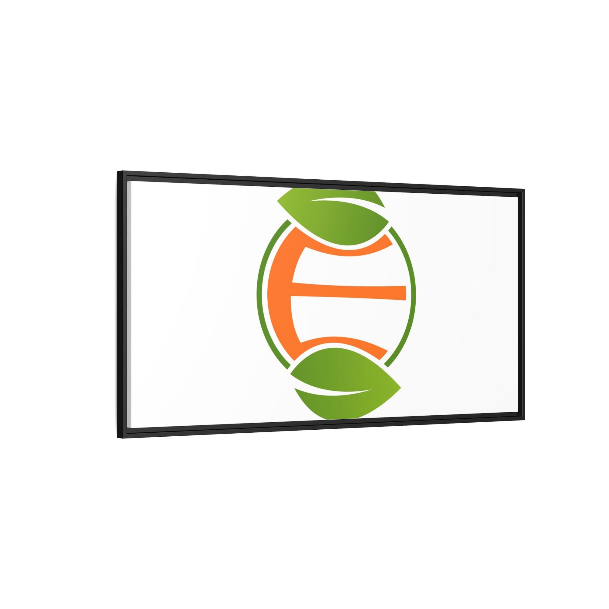 Framed Matte Canvas Print — Minimal Green Orange Leaf Logo Wall Art