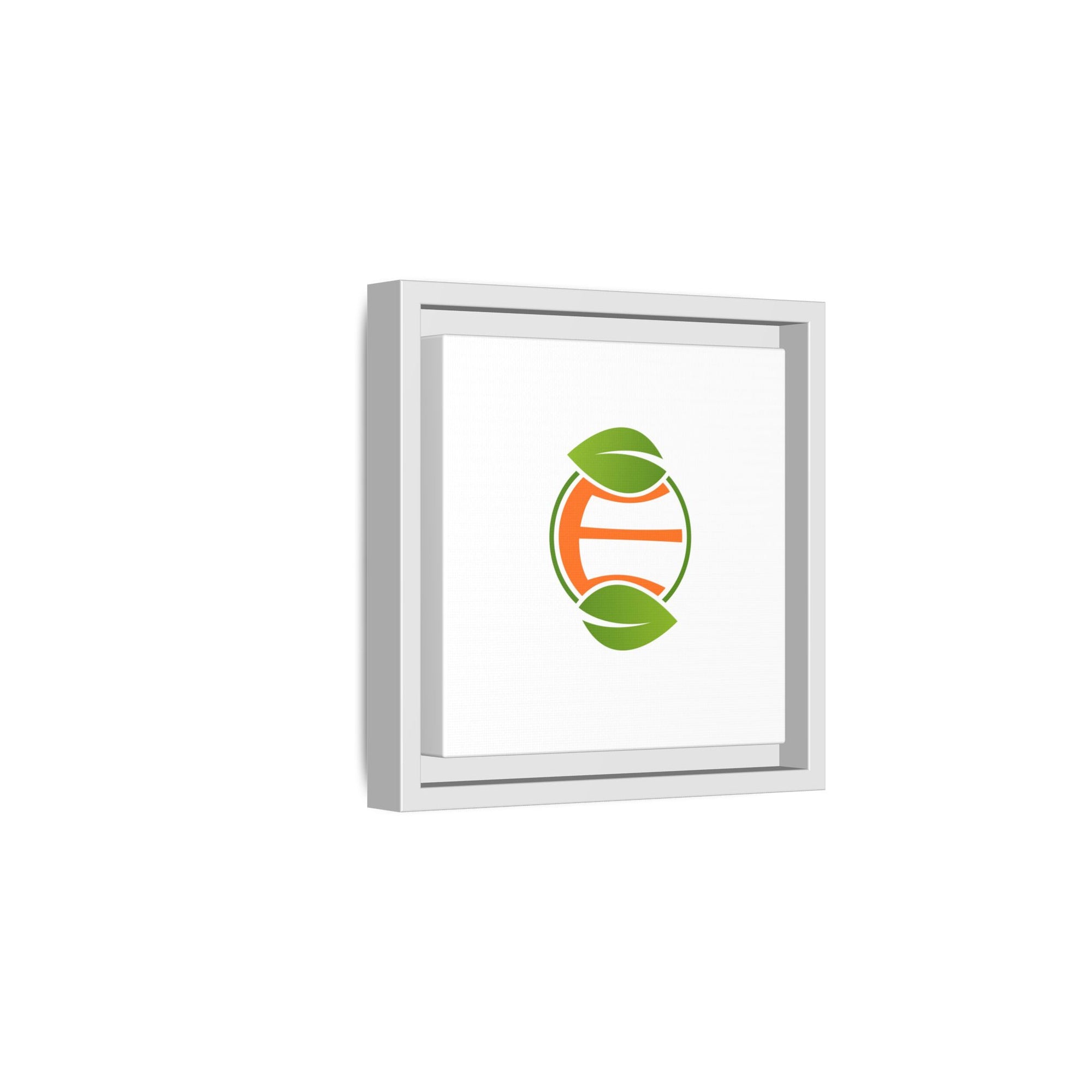 Framed Matte Canvas Print — Minimal Green Orange Leaf Logo Wall Art