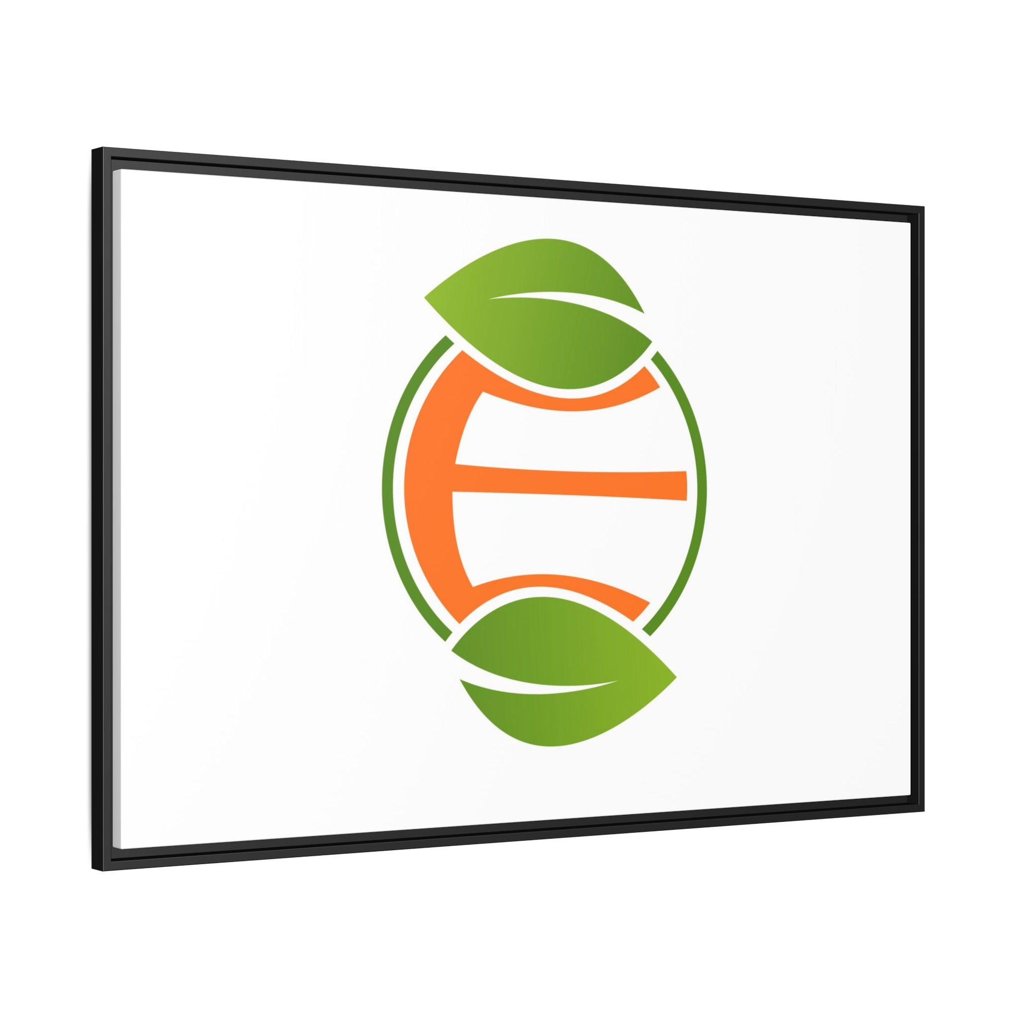 Framed Matte Canvas Print — Minimal Green Orange Leaf Logo Wall Art