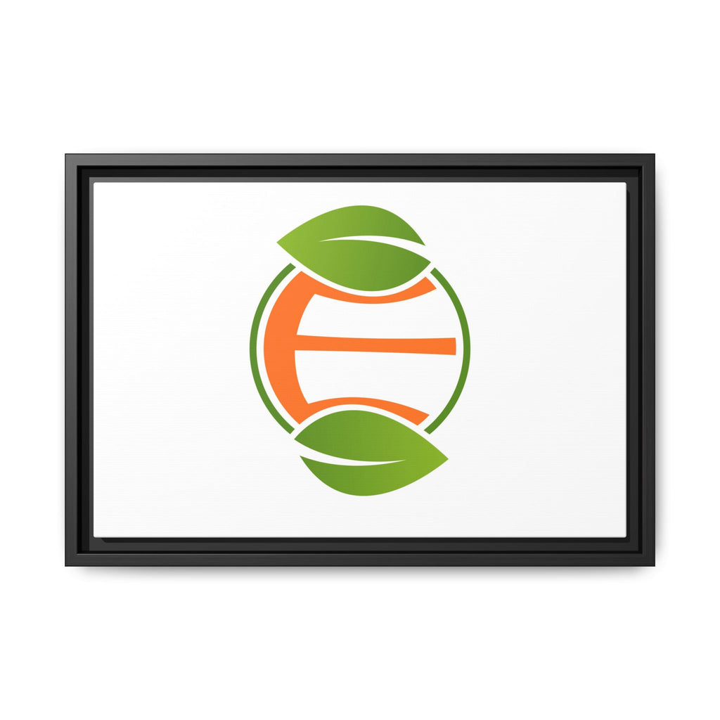 Framed Matte Canvas Print — Minimal Green Orange Leaf Logo Wall Art
