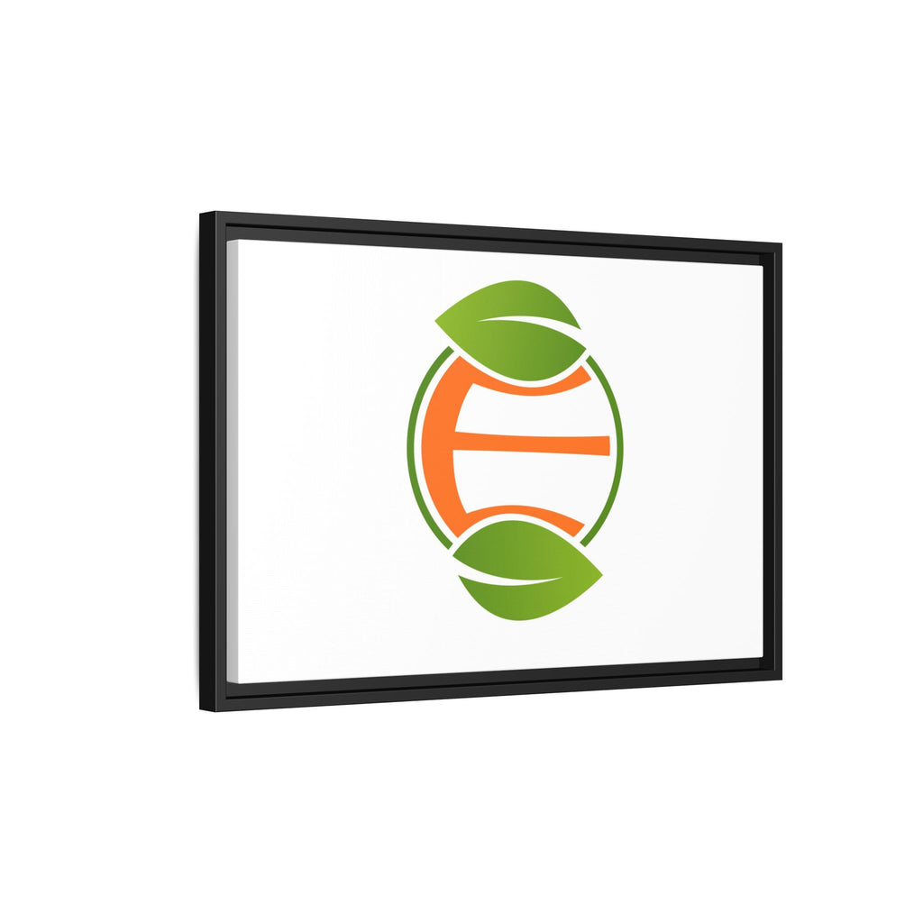 Framed Matte Canvas Print — Minimal Green Orange Leaf Logo Wall Art