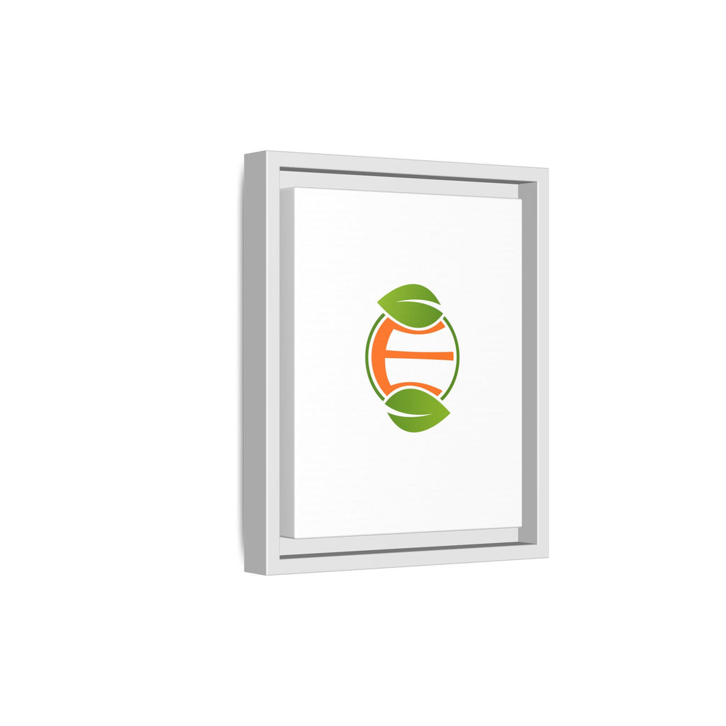 Framed Matte Canvas Print — Minimal Green Orange Leaf Logo Wall Art
