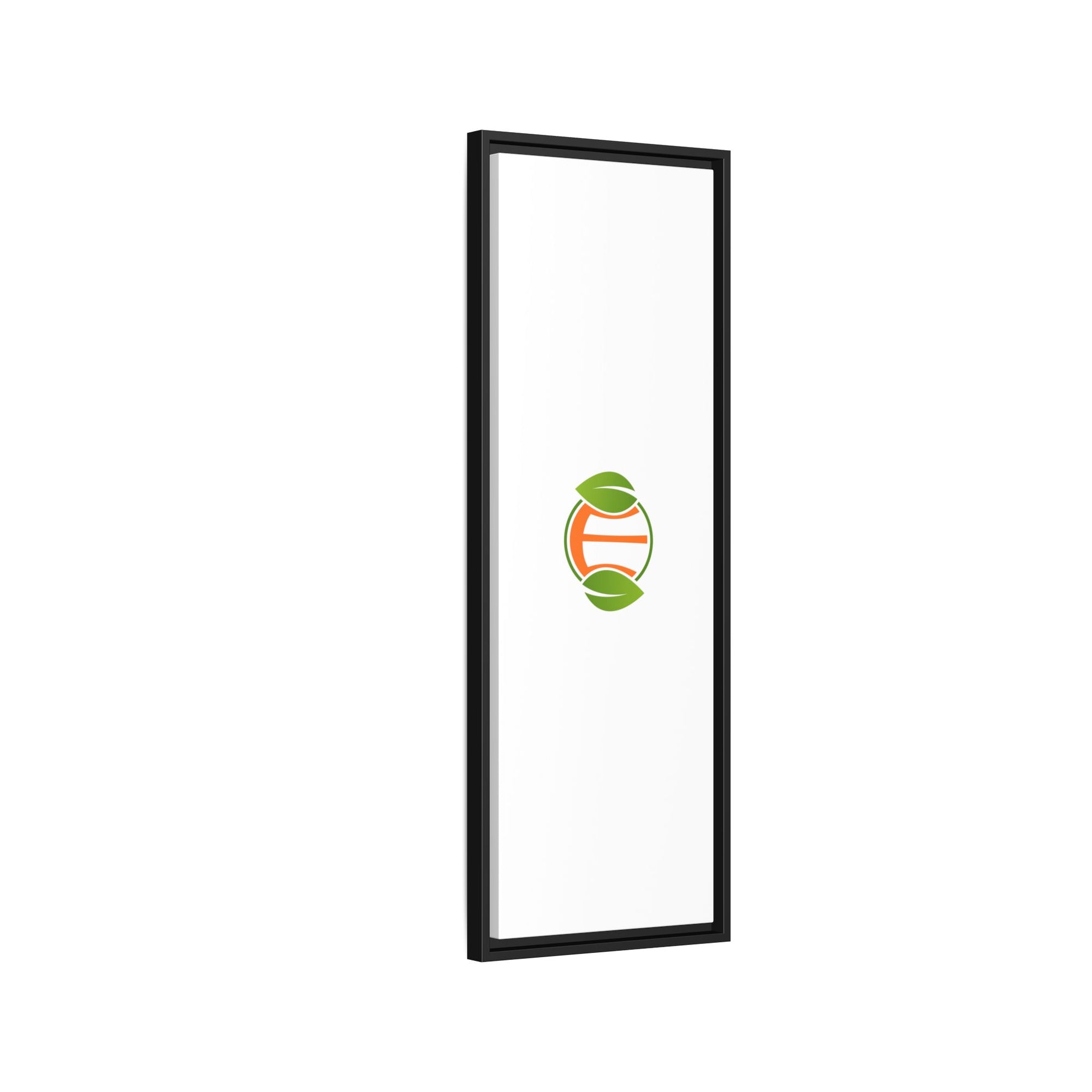 Framed Matte Canvas Print — Minimal Green Orange Leaf Logo Wall Art