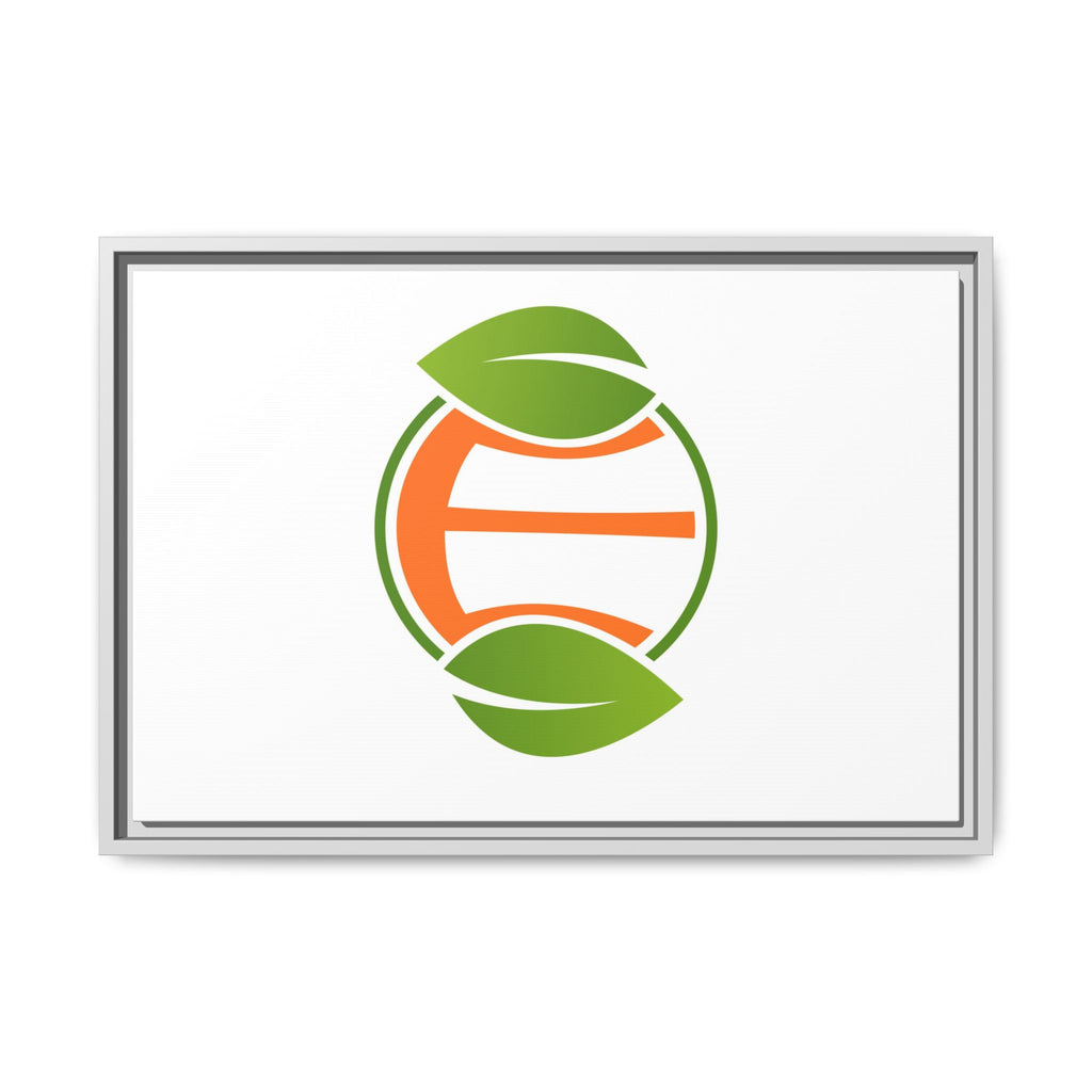 Framed Matte Canvas Print — Minimal Green Orange Leaf Logo Wall Art