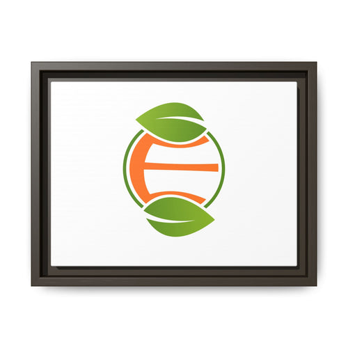 Framed Matte Canvas Print — Minimal Green Orange Leaf Logo Wall Art