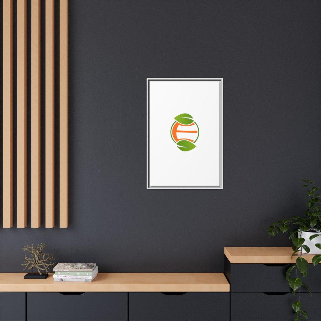 Framed Matte Canvas Print — Minimal Green Orange Leaf Logo Wall Art