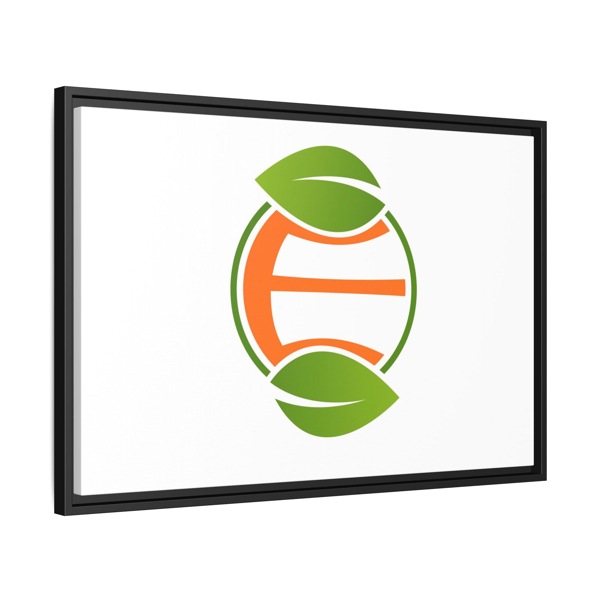 Framed Matte Canvas Print — Minimal Green Orange Leaf Logo Wall Art