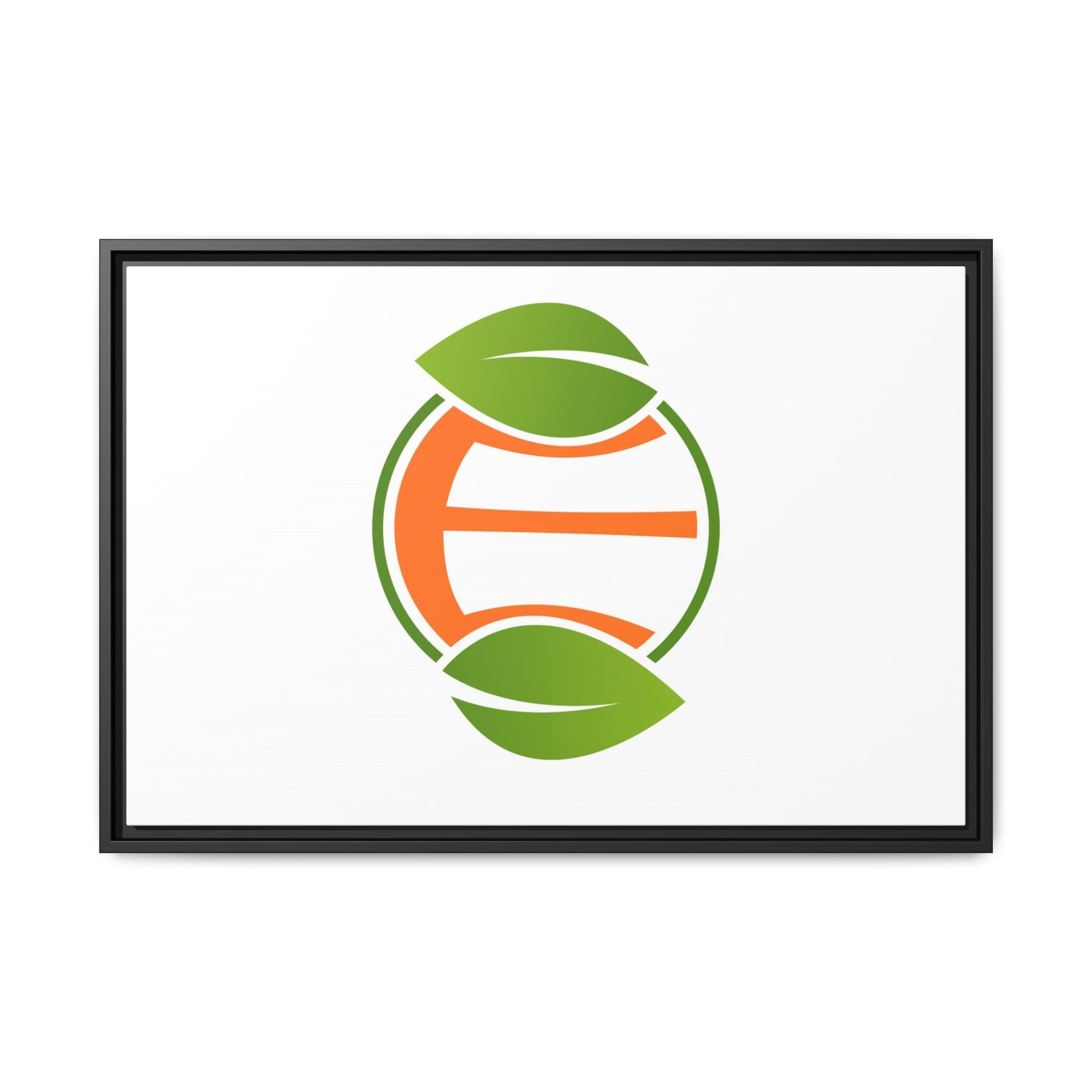 Framed Matte Canvas Print — Minimal Green Orange Leaf Logo Wall Art