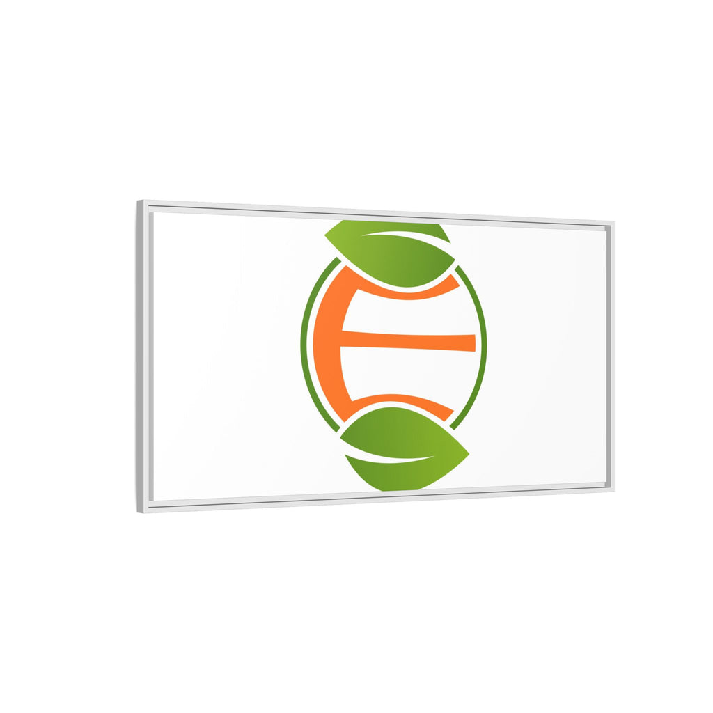Framed Matte Canvas Print — Minimal Green Orange Leaf Logo Wall Art