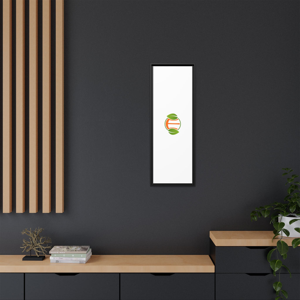 Framed Matte Canvas Print — Minimal Green Orange Leaf Logo Wall Art