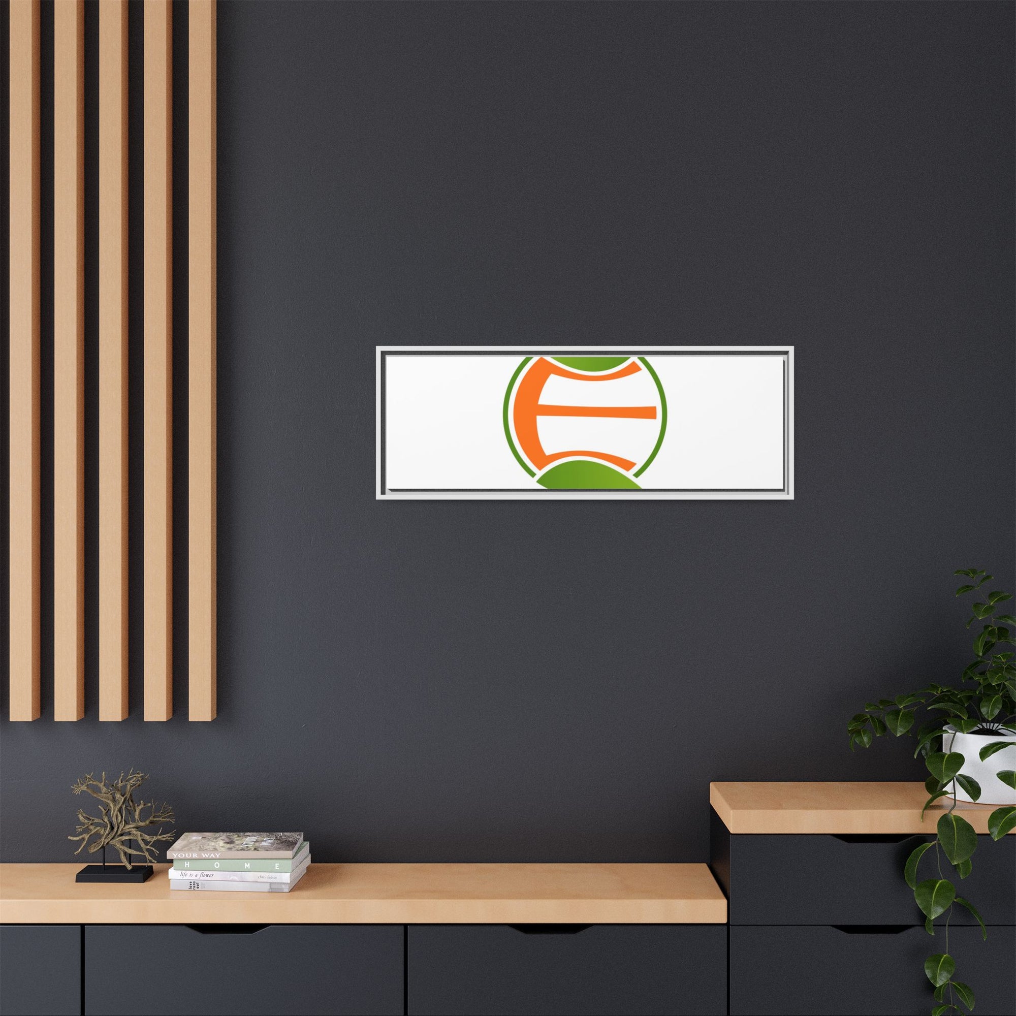 Framed Matte Canvas Print — Minimal Green Orange Leaf Logo Wall Art