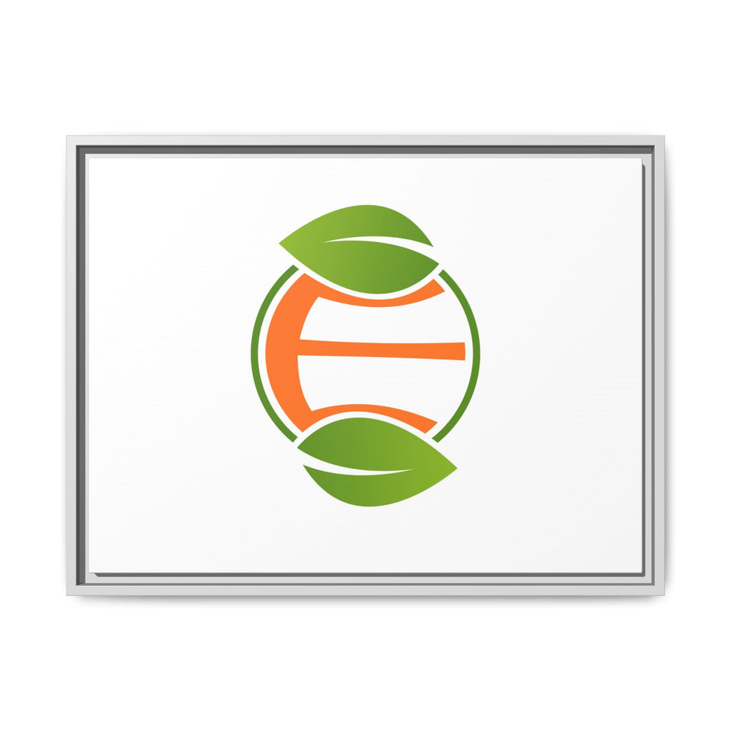 Framed Matte Canvas Print — Minimal Green Orange Leaf Logo Wall Art