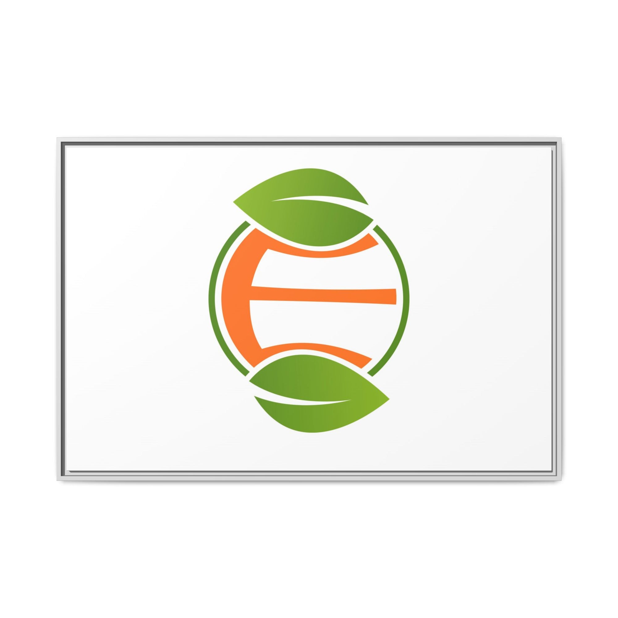Framed Matte Canvas Print — Minimal Green Orange Leaf Logo Wall Art