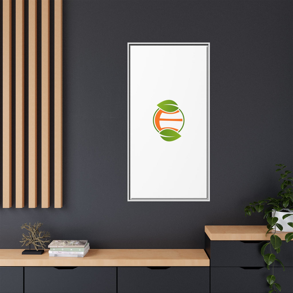 Framed Matte Canvas Print — Minimal Green Orange Leaf Logo Wall Art